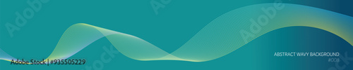 Abstract long background with green wavy line flowing across the teal gradient space for modern and dynamic design