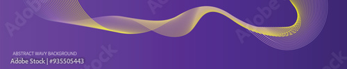 Abstract long background with gradient yellow wave flowing on purple empty space for edit and decoration