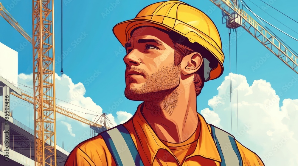 Construction Worker Looking Up at the Sky Construction Worker Looking Up at the Sky