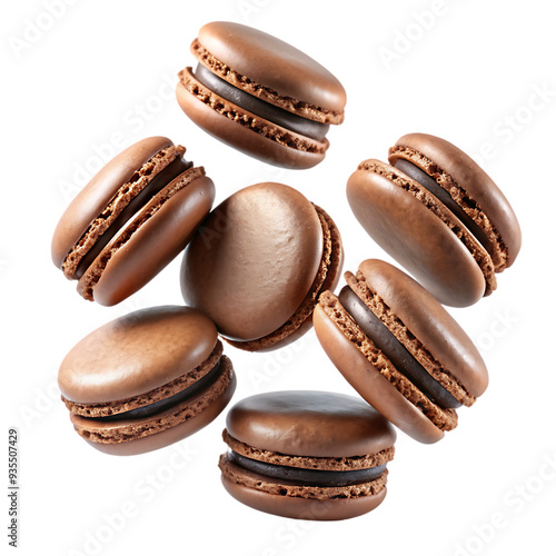 Wallpaper Mural Chocolate Glaze Macarons Levitating Isolated on White Background Ideal for Gourmet and Dessert Illustrations Torontodigital.ca