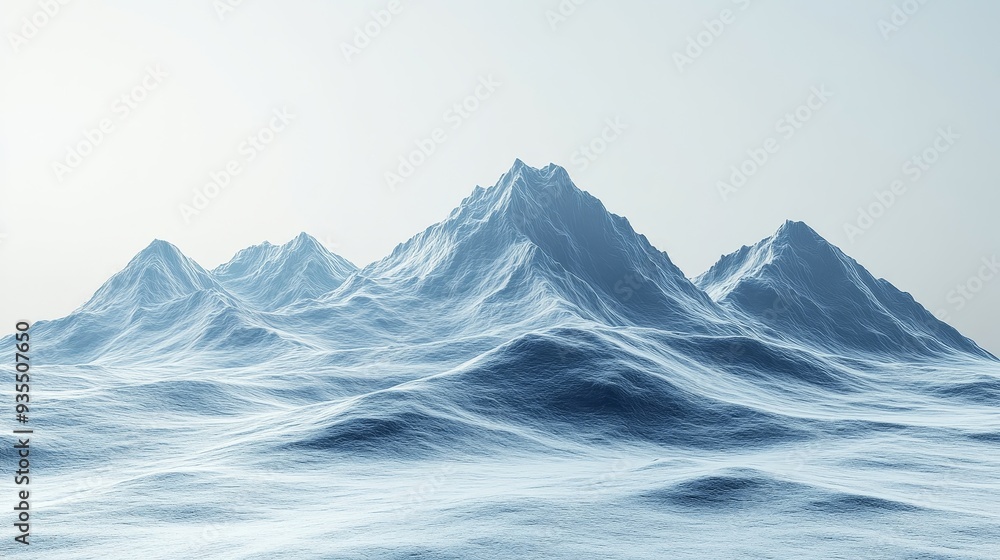 A mountain range is shown in a snowy landscape A mountain range is shown in a snowy landscape