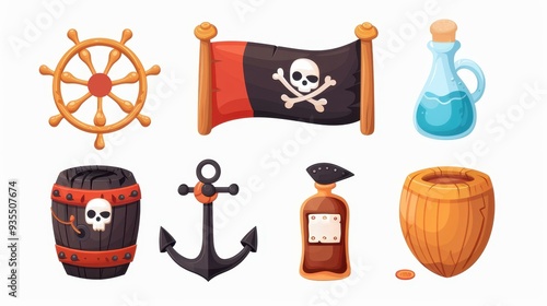 Dive into iconic piratethemed graphics featuring anchors and rum flasks, ideal for games and bold illustrations. photo