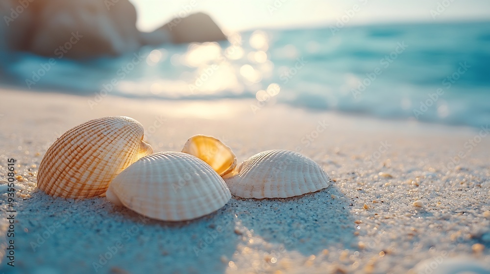 Sea shells and stones on beautiful tropical summer sand beach : Generative AI Sea shells and stones on beautiful tropical summer sand beach : Generative AI
