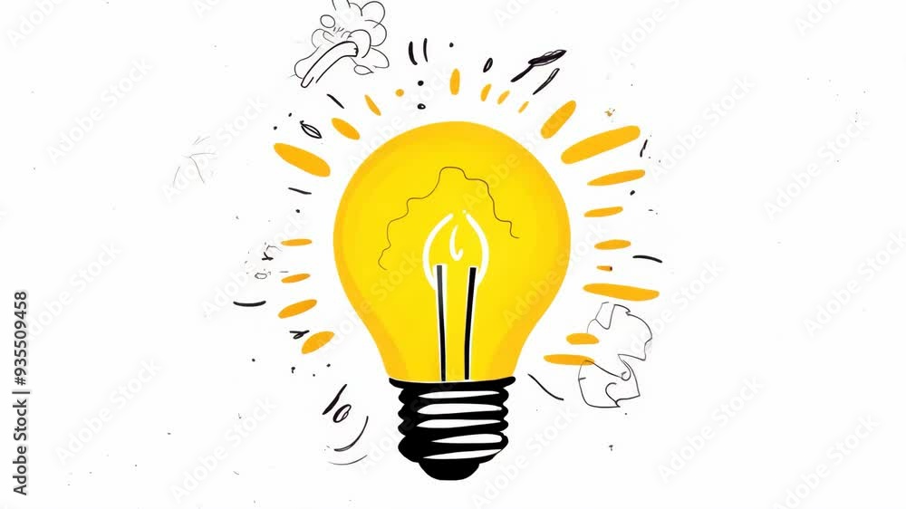 Hand-Drawn Lightbulb Idea Cartoon: Animation Sketch on White Background