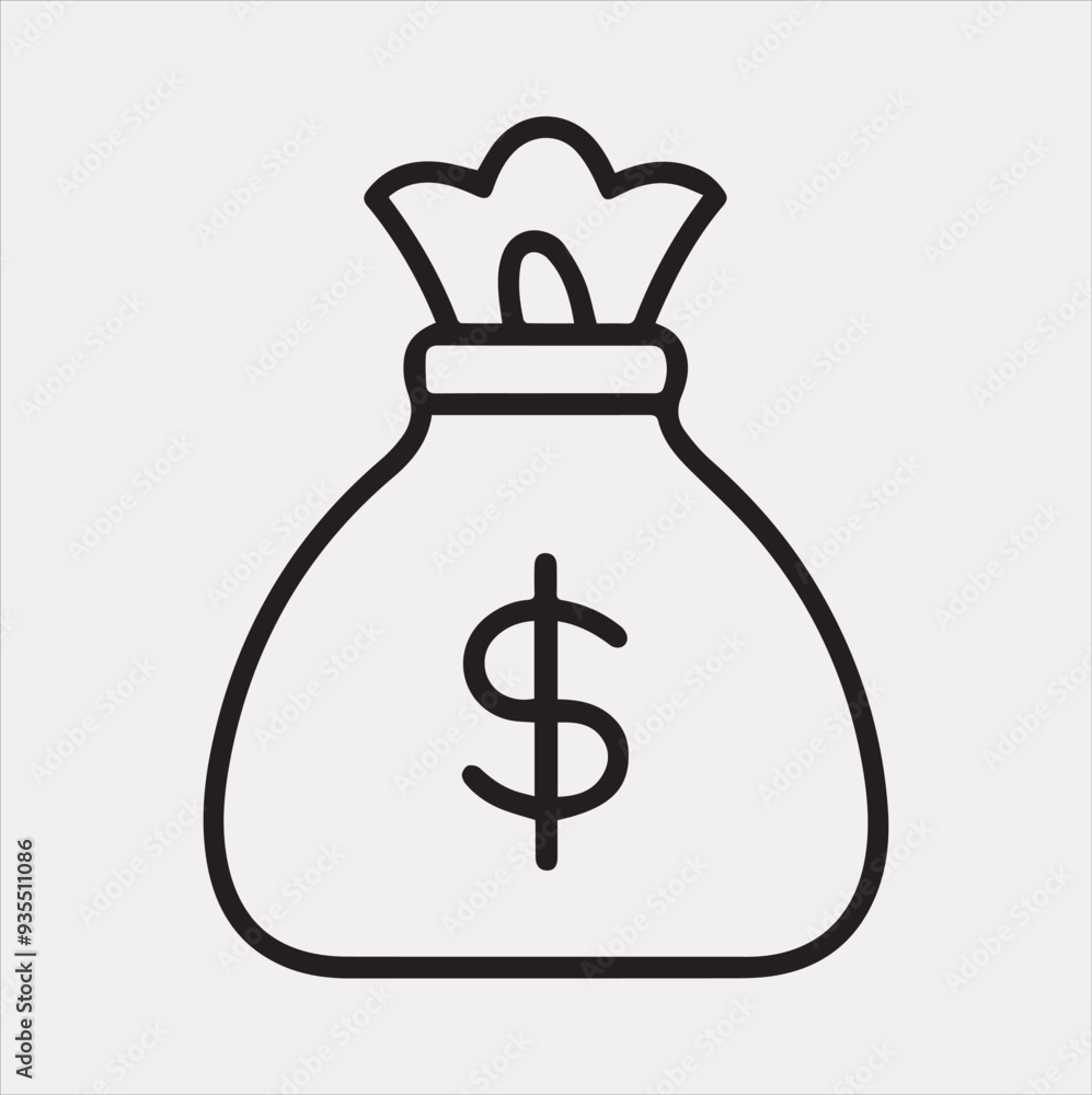 money bag one line Vector silhouette illustration icon on a white background money bag one line Vector silhouette illustration icon on a white background