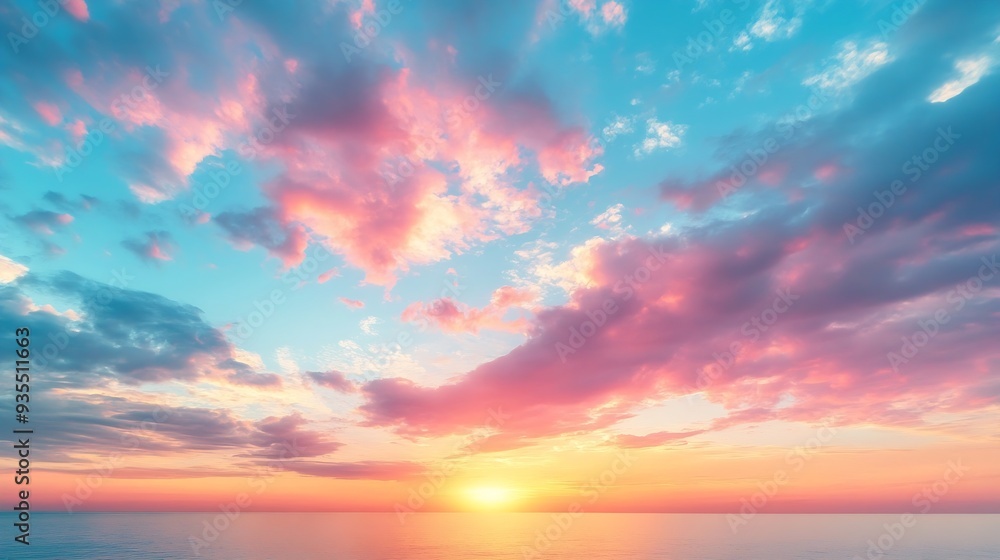 Real majestic sunrise sundown sky background with gentle colorful clouds without birds Panoramic big size : Generative AI Real majestic sunrise sundown sky background with gentle colorful clouds without birds Panoramic big size : Generative AI