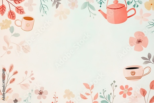 Pastel tea set and floral design with copious space for text.