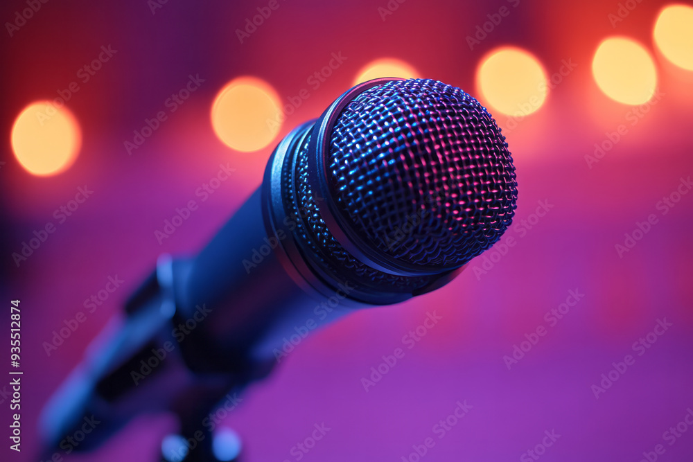 Obraz premium A microphone boom, isolated on a pastel lavender background, symbolizing the capture of sound in film production,