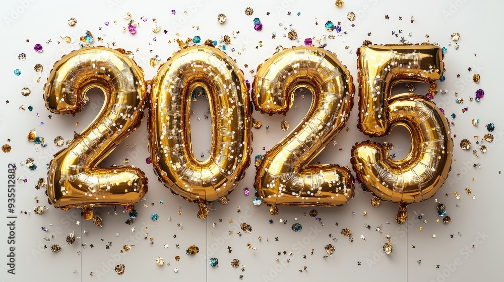Golden 2025 Balloons with Confetti for New Year Celebration Golden 2025 Balloons with Confetti for New Year Celebration