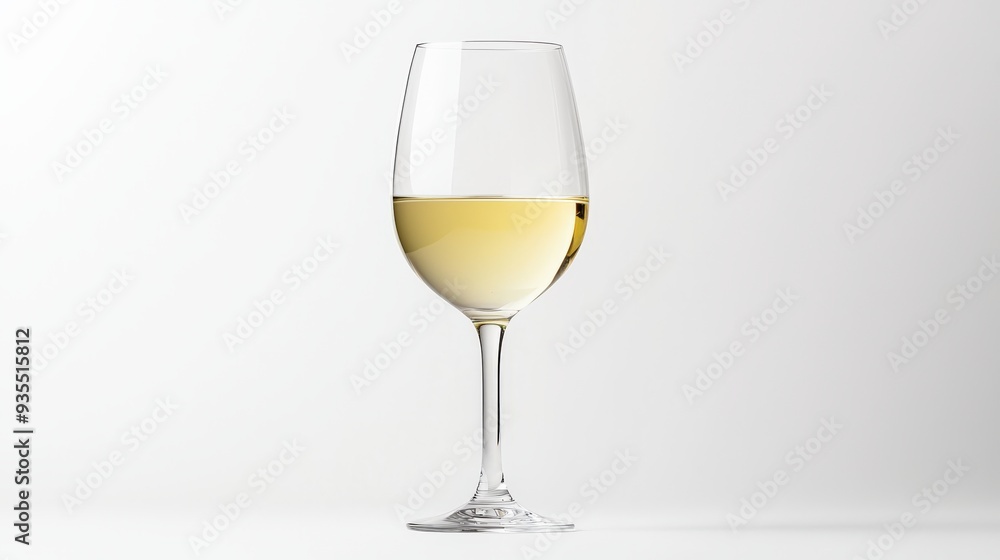 Single Glass of White Wine on a White Background, Minimalist Photography for Food and Beverage Branding Single Glass of White Wine on a White Background, Minimalist Photography for Food and Beverage Branding