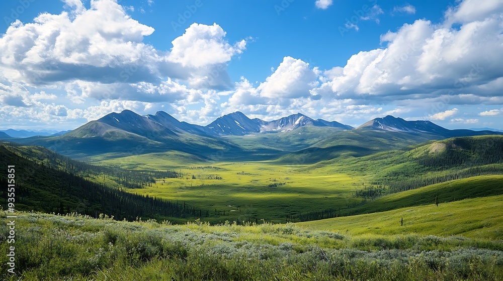Obraz premium The beautiful landscape of the dempster highway during the yukon summer yukon canada : Generative AI
