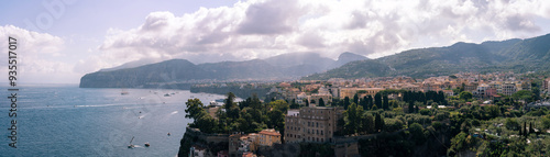 Obraz na płótnie Panorama Scenic View of Sorrento Coastline and harbor against beautiful mountain landscape, Italy w salonie