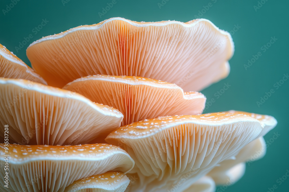 A close-up of a mushroom's gills, isolated on a pastel green background, symbolizing the intricate details of fungi. A close-up of a mushroom's gills, isolated on a pastel green background, symbolizing the intricate details of fungi.