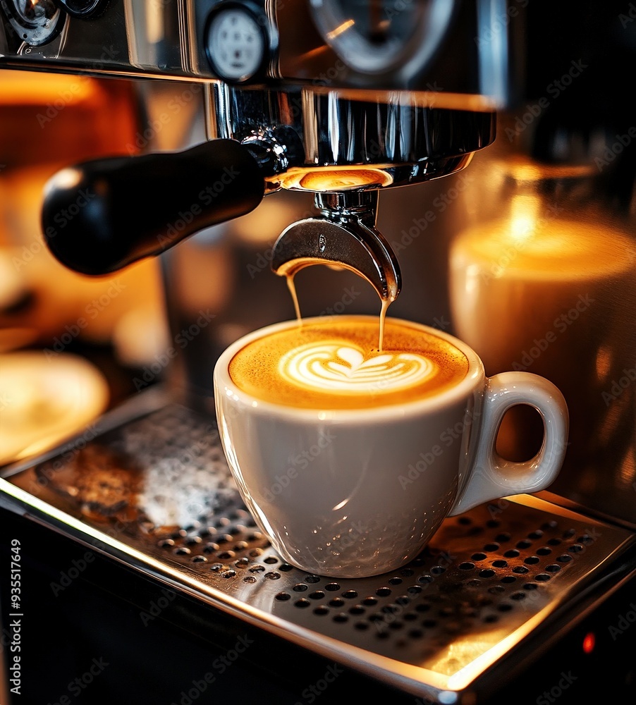Coffee shop barista making a latte, welcoming and warm Coffee shop barista making a latte, welcoming and warm