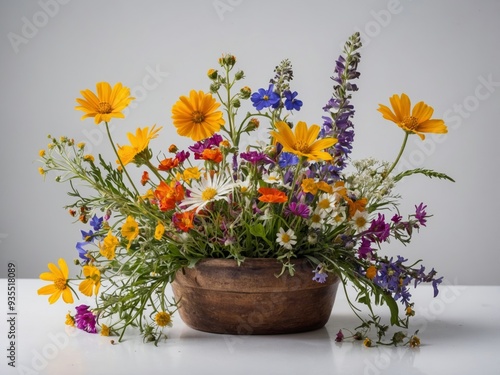 Wallpaper Mural A stunning arrangement of wildflowers in a wooden bowl showcasing a vibrant spectrum of natural beauty Torontodigital.ca