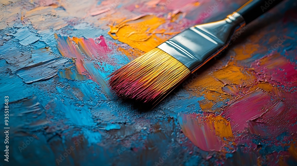 Abstract artistic painting on canvas Brush and colors on the table : Generative AI Abstract artistic painting on canvas Brush and colors on the table : Generative AI