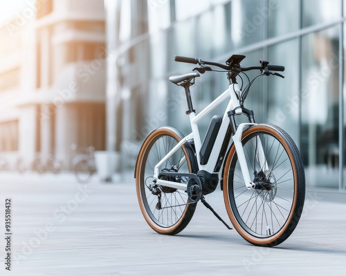 A sleek, modern electric bicycle parked in an urban setting, showcasing the blend of technology and design.