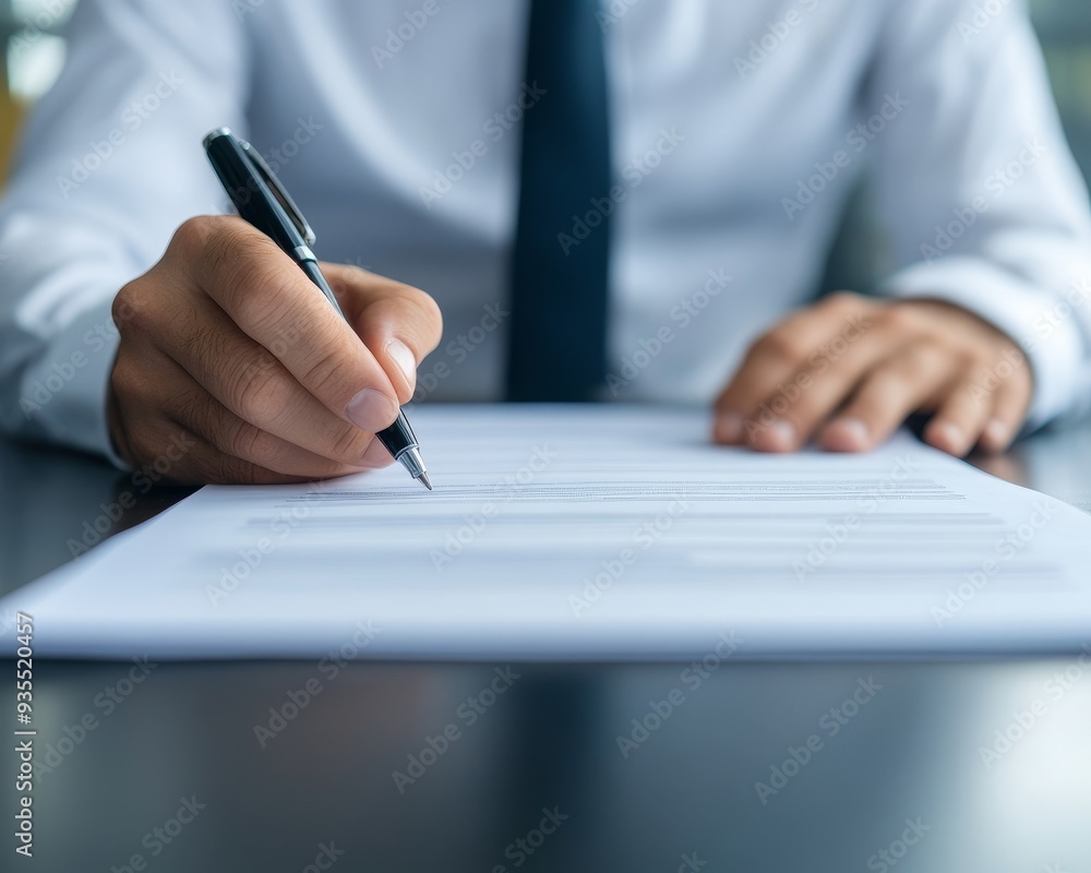 A professional man signs a document with a fountain pen, symbolizing commitment and agreement in the business world. A professional man signs a document with a fountain pen, symbolizing commitment and agreement in the business world.