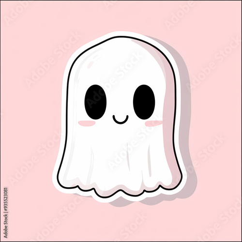 Cute Kawaii Ghost Character with Big Eyes and a Friendly Smile, Minimalist Design with Soft Pastel Colors, Cartoon Illustration for Fun and Lighthearted Themes