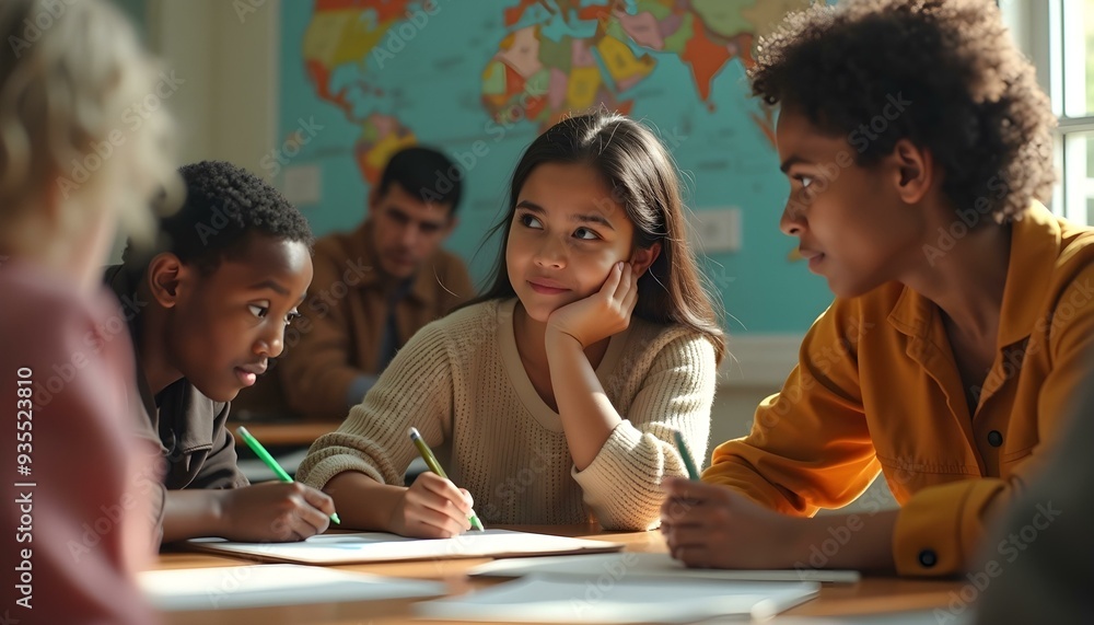 Children working in groups at school, engaging in collaborative activities and teamwork in a classroom setting. Children working in groups at school, engaging in collaborative activities and teamwork in a classroom setting.