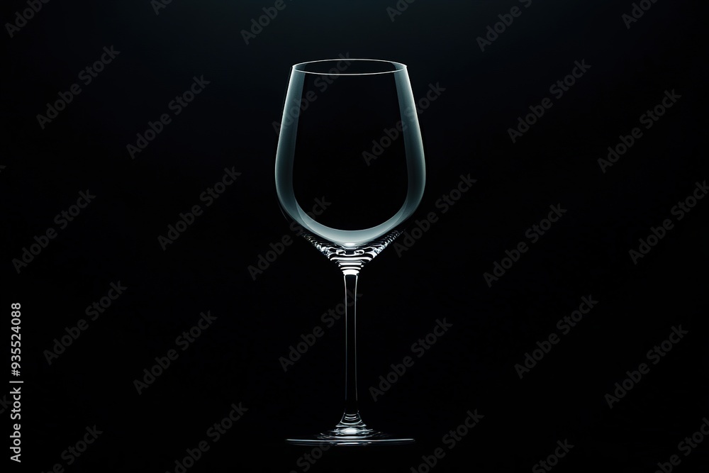 Empty wine glass on dark background with subtle reflections Empty wine glass on dark background with subtle reflections