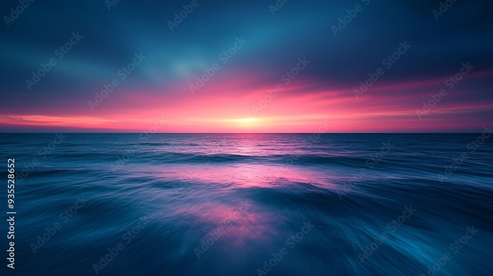 Abstract seascape with blurred motion capturing the serene movement of the waves under a gradient sky of deep blues and vibrant pinks reminiscent of a tranquil evening by the mediterra : Generative AI Abstract seascape with blurred motion capturing the serene movement of the waves under a gradient sky of deep blues and vibrant pinks reminiscent of a tranquil evening by the mediterra : Generative AI