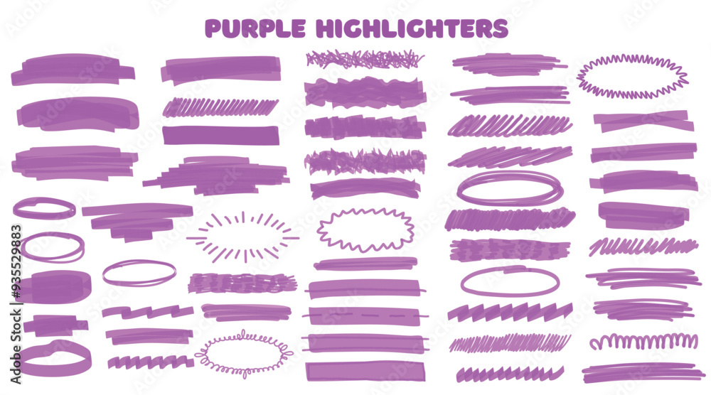 Marker purple set, brush pen hand drawn underline. Highlighter collection, brush lines, isolated. Vector highlighter graphic stylish element. Watercolor purple hand drawn highlight set. Marker purple set, brush pen hand drawn underline. Highlighter collection, brush lines, isolated. Vector highlighter graphic stylish element. Watercolor purple hand drawn highlight set.