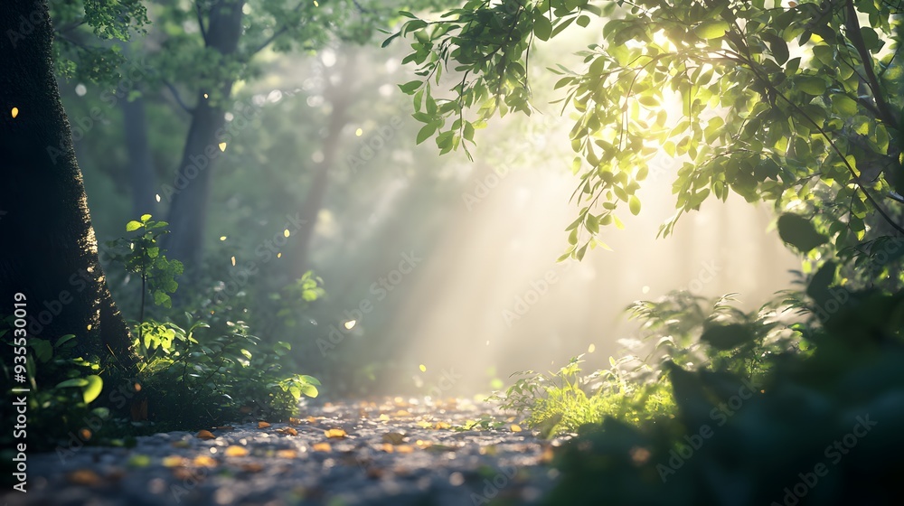 46. 3D depiction of a serene woodland scene with sun-dappled leaves and tranquil ambiance, isolated on a smooth background 46. 3D depiction of a serene woodland scene with sun-dappled leaves and tranquil ambiance, isolated on a smooth background
