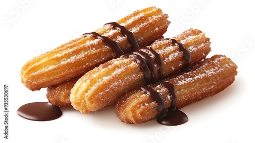 Traditional mexican dessert churros with chocolate sause Isolated white background : Generative AI