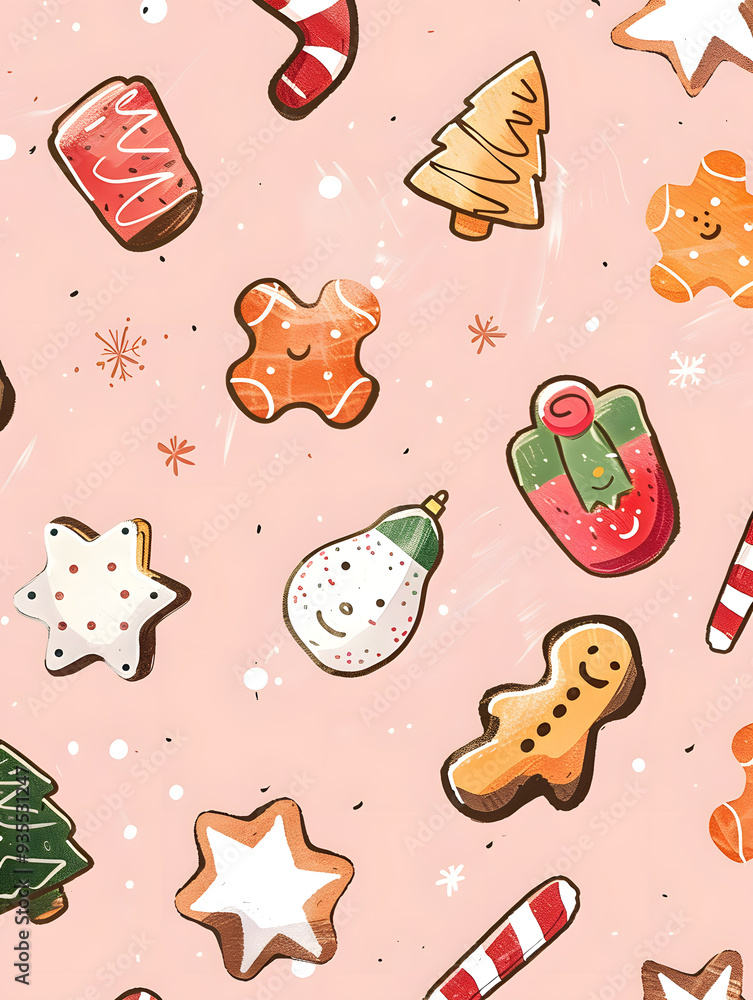 New Year's and Christmas festival cards in a 2D doodle illustrator style on pastel color backgrounds for graphic advertising. New Year's and Christmas festival cards in a 2D doodle illustrator style on pastel color backgrounds for graphic advertising.