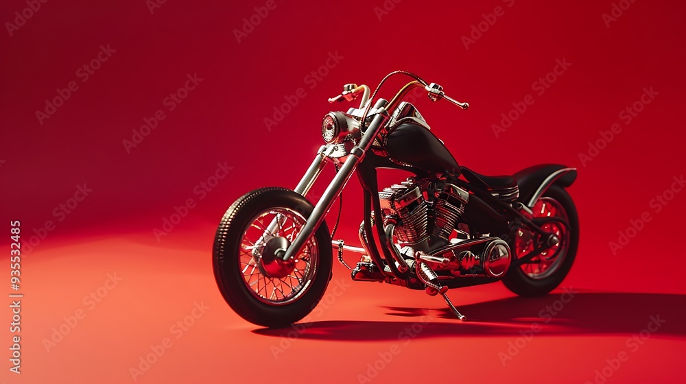 Fototapeta premium Miniature chopper model against a crimson background