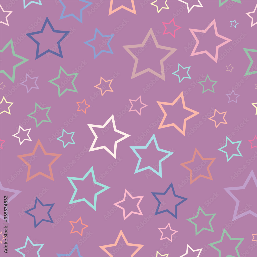 Stars, multicolored stars, light purple background, seamless pattern Stars, multicolored stars, light purple background, seamless pattern