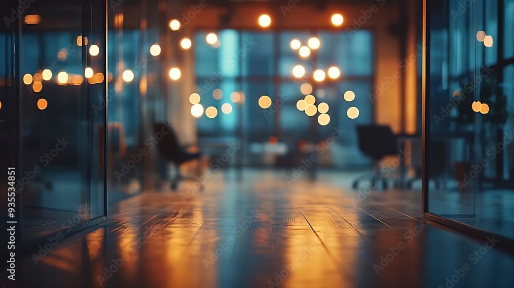 At night beautiful Abstract blurred office interior room blurry working space with defocused effect : Generative AI At night beautiful Abstract blurred office interior room blurry working space with defocused effect : Generative AI