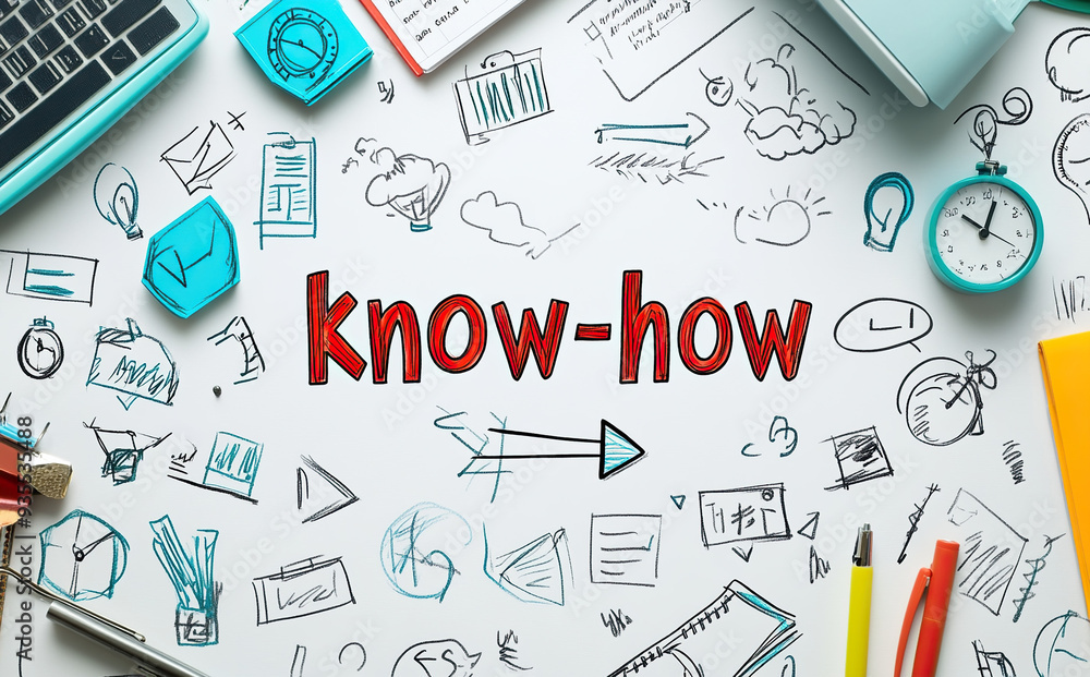 Know-how with red text and drawings on the paper Stock Illustration ...