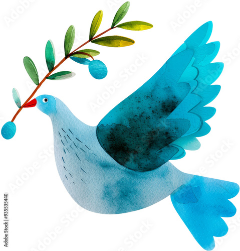 watercolor peace dove with olive branch clipart - international peace day illustration. photo