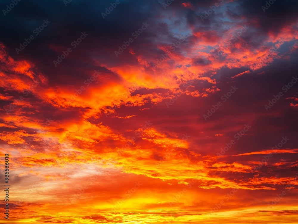 Fototapeta premium A blazing sunset with the sky aflame in shades of orange, red, and gold.