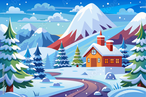 A Small Cabin Nestled in a Snowy Mountain Landscape