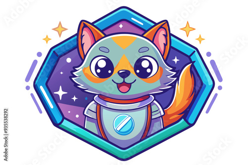 Cute Cartoon Fox Astronaut with Big Eyes in Space