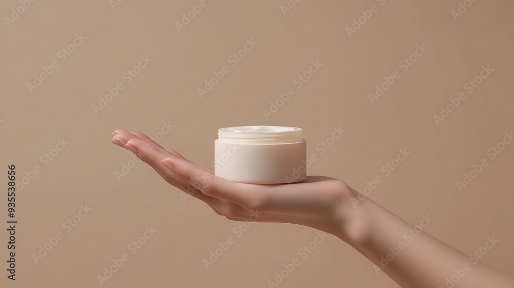 Cropped view of female hands holding container with cream in hands Using cosmetics product isolated beige background Concept of body and skin care spa dermatology Copy space for ad : Generative AI Cropped view of female hands holding container with cream in hands Using cosmetics product isolated beige background Concept of body and skin care spa dermatology Copy space for ad : Generative AI