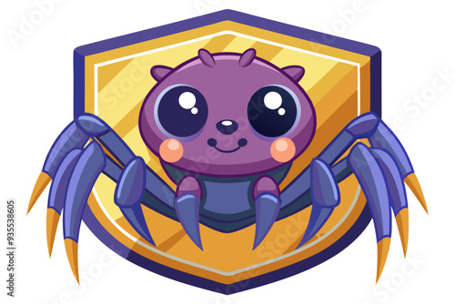 Cute Purple Cartoon Spider with Big Eyes on a Shield