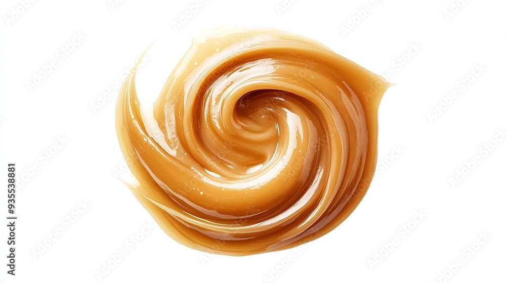 Melted caramel cream swirl isolated on white background top view : Generative AI Melted caramel cream swirl isolated on white background top view : Generative AI