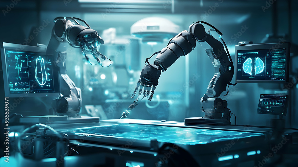 future robotic arms performing automated medical health care operation ...
