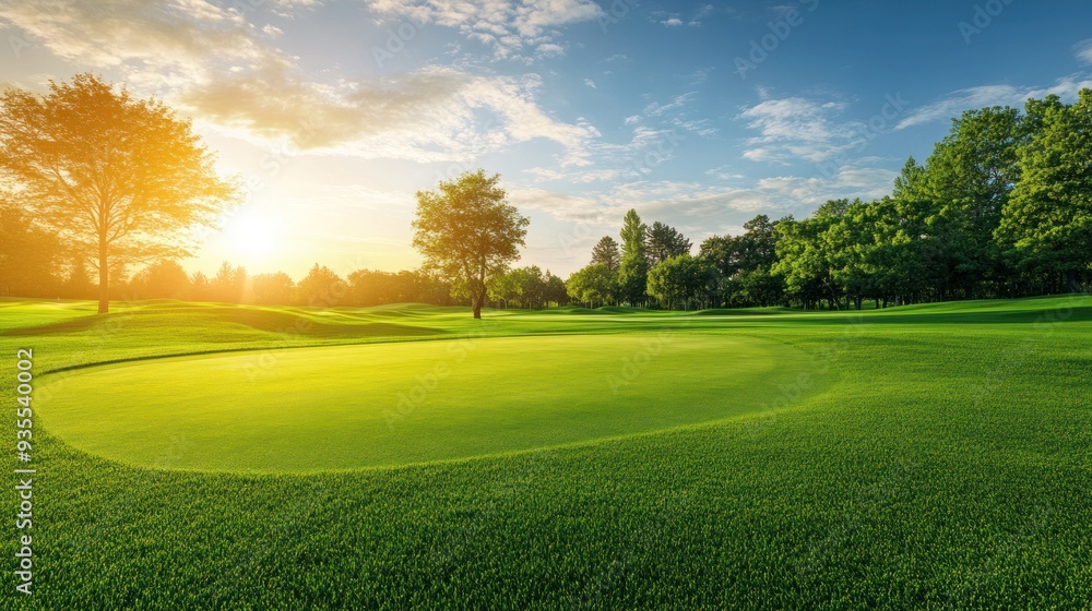 Beautiful Green Golf Course at Sunset Beautiful Green Golf Course at Sunset