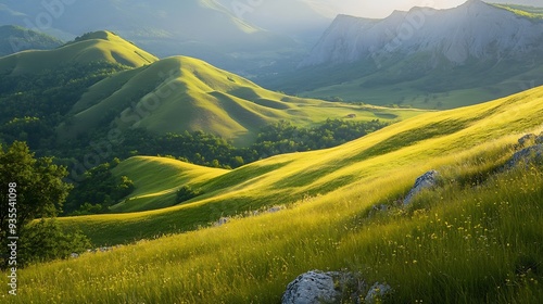 Overview of part of the Corno alle Scale Park in the Apennines : Generative AI photo