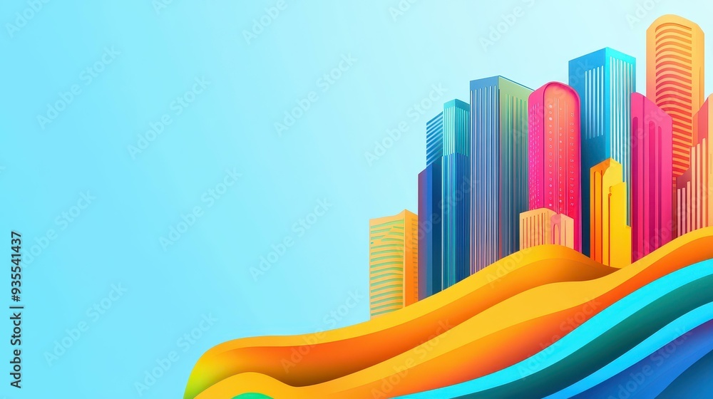 Obraz premium Immerse yourself in a vibrant futuristic skyline, illuminated by neon lights and crafted with sleek flat design.