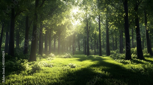 36. Beautiful 3D representation of a sunlit forest glade with rich textures and shadows, set against a pristine background