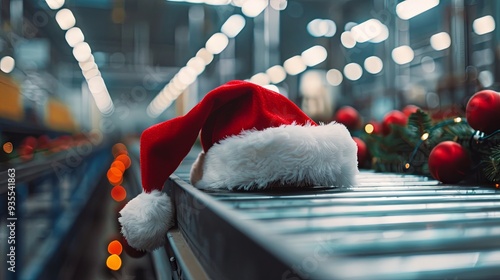 Production Christmas Santa Claus red hat on the modern factory