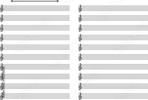 おしゃれなタイトルの飾り罫付ト音記号の五線譜のテンプレート素材