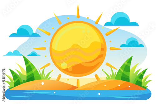 A Sunny Day with Grass, Clouds, and Water