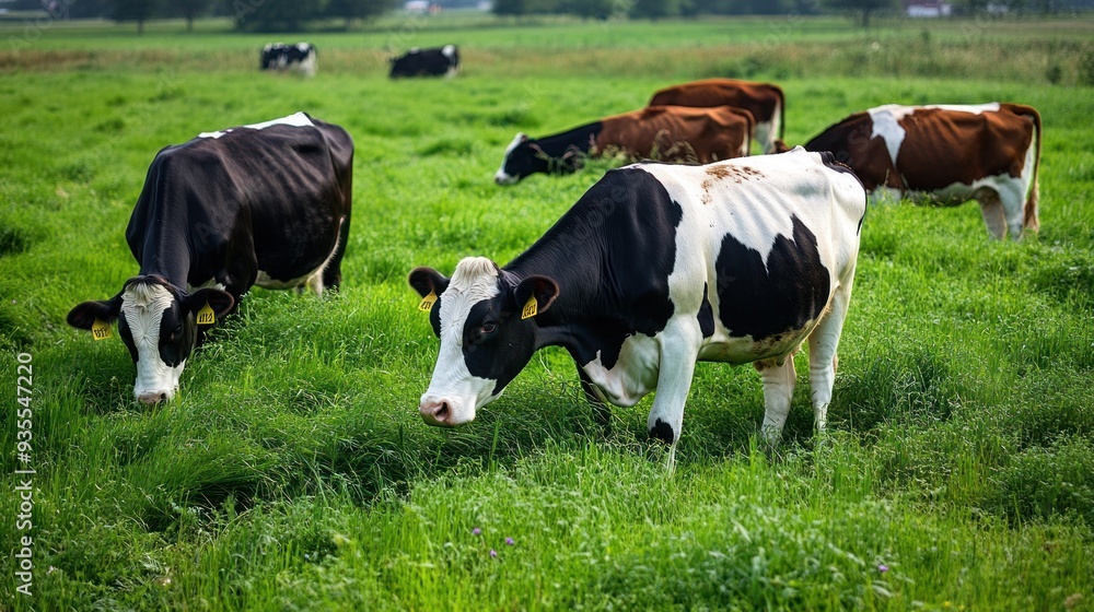 Cows Grazing in a Lush Green Meadow Cows Grazing in a Lush Green Meadow
